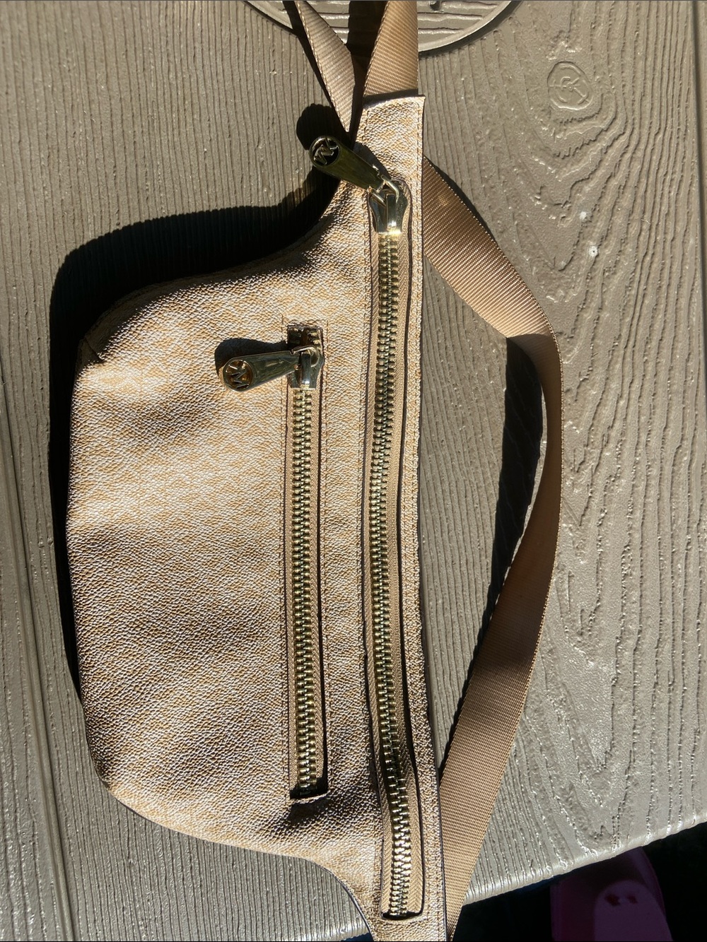 MICHAEL Michael Kors Tan Canvas and Leather Belt Bag with Gold Fanny pack